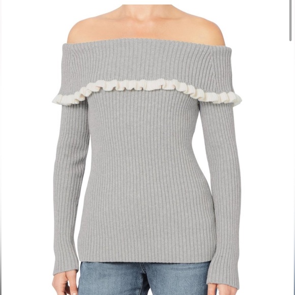 Intermix Gray Raylynn Ruffle Off Shoulder Sweater - Picture 2 of 5
